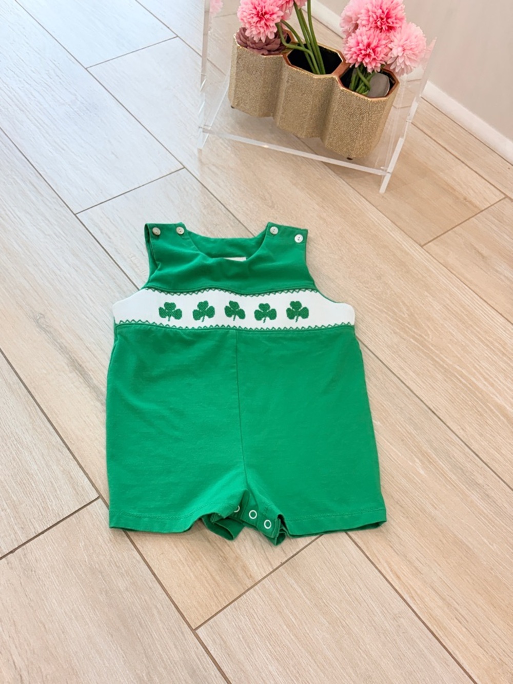 Green Shamrock Knit Kids One-Piece Romper